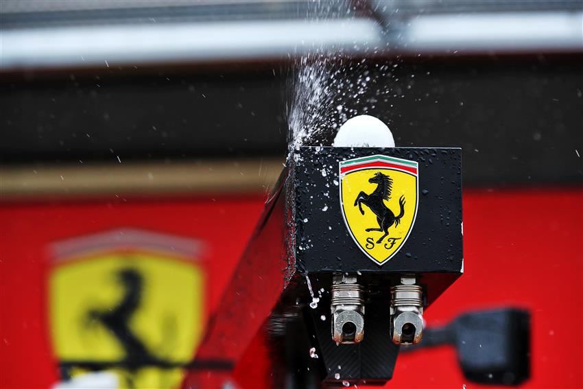 Ferrari badge on a boom